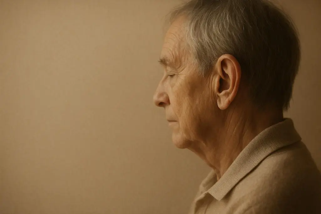 Close-up of an older adult’s ear illustrating auditory neuropathy differences.
