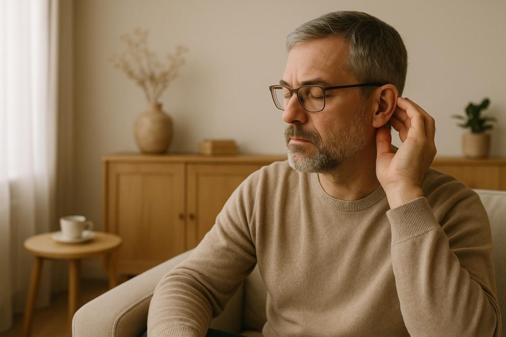 Middle-aged person practicing healthy lifestyle changes following sudden hearing loss treatment.